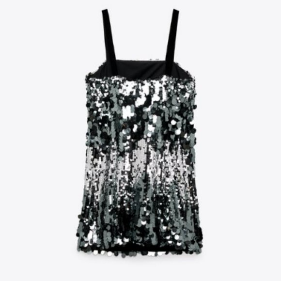 BLOGGER'S FAVE! Zara Silver Sequin Mini Dress Sz XS, L NWT - Picture 13 of 13